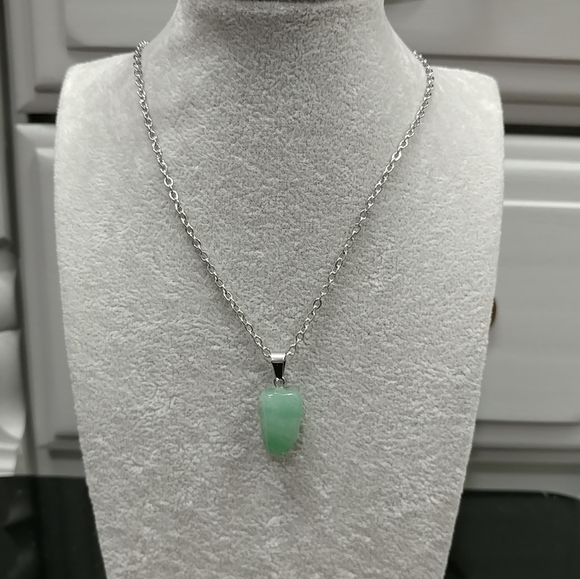 Green Aventurine Necklace Natural Gemstone Crystal Pendant Stainless-Steel Chain - Picture 7 of 15